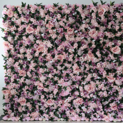 pink and purple roses and green leaves cloth roll up flower wall fabric hanging curtain plant wall event party wedding  backdrop