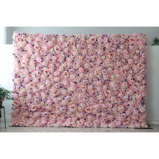 pink and purple roses and pink hydrangeas cloth roll up flower wall fabric hanging curtain plant wall event party wedding backdrop