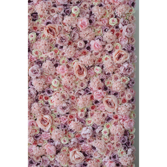 pink and purple roses and pink hydrangeas cloth roll up flower wall fabric hanging curtain plant wall event party wedding backdrop