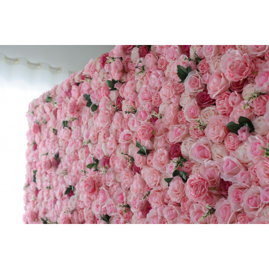 pink and rose roses cloth roll up flower wall fabric hanging curtain plant wall event party wedding backdrop