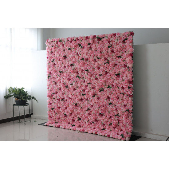 pink and rose roses cloth roll up flower wall fabric hanging curtain plant wall event party wedding backdrop