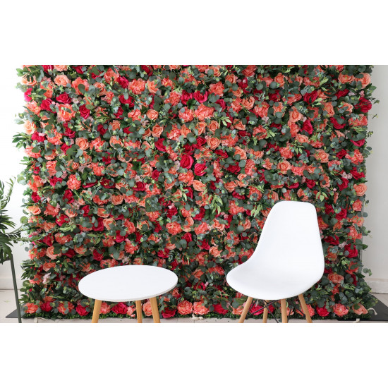 pink and rosy roses and green leaves cloth roll up flower wall fabric hanging curtain plant wall event party wedding backdrop