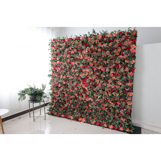 pink and rosy roses and green leaves cloth roll up flower wall fabric hanging curtain plant wall event party wedding backdrop