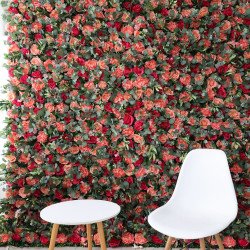 pink and rosy roses and green leaves cloth roll up flower wall fabric hanging curtain plant wall event party wedding backdrop