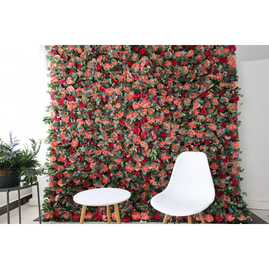 pink and rosy roses and green leaves cloth roll up flower wall fabric hanging curtain plant wall event party wedding backdrop