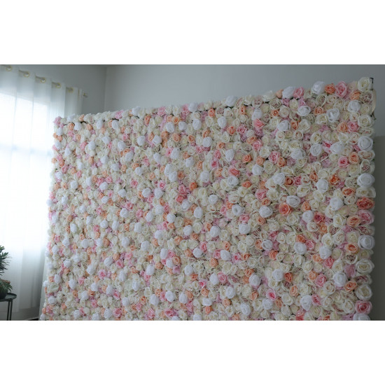 pink and white and yellow roses cloth roll up flower wall fabric hanging curtain plant wall event party wedding backdrop