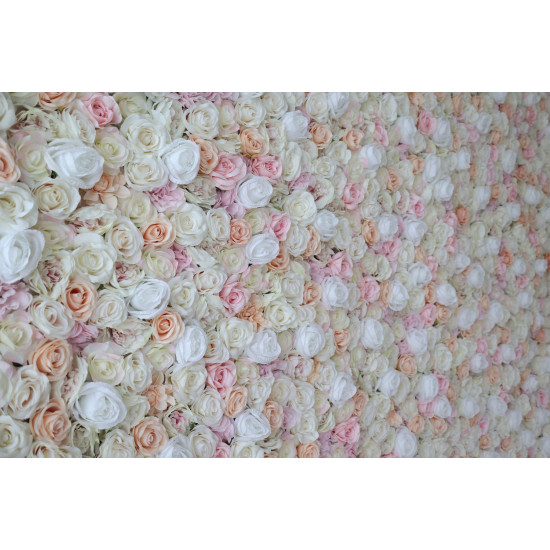 pink and white and yellow roses cloth roll up flower wall fabric hanging curtain plant wall event party wedding backdrop