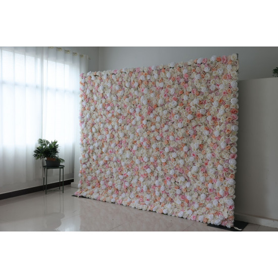 pink and white and yellow roses cloth roll up flower wall fabric hanging curtain plant wall event party wedding backdrop