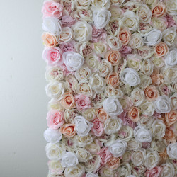 pink and white and yellow roses cloth roll up flower wall fabric hanging curtain plant wall event party wedding backdrop