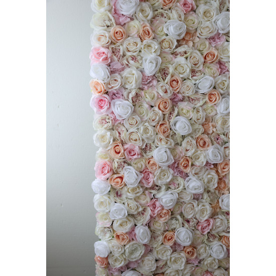 pink and white and yellow roses cloth roll up flower wall fabric hanging curtain plant wall event party wedding backdrop