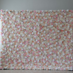 pink and white and yellow roses cloth roll up flower wall fabric hanging curtain plant wall event party wedding backdrop