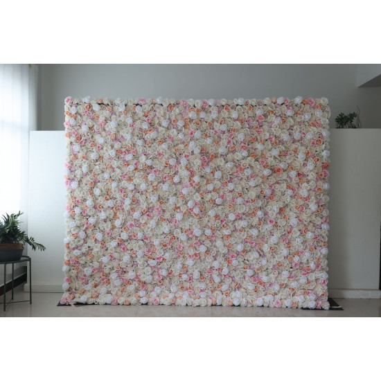 pink and white and yellow roses cloth roll up flower wall fabric hanging curtain plant wall event party wedding backdrop