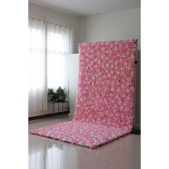 pink and white peony flowers cloth roll up flower wall fabric hanging curtain plant wall event party wedding backdrop