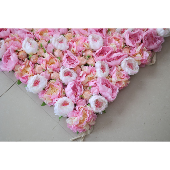 pink and white peony flowers cloth roll up flower wall fabric hanging curtain plant wall event party wedding backdrop