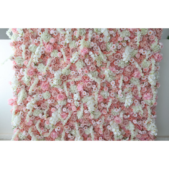 pink and white rose cloth flower wall fabric rollin up reed pampas grass curtain floral wall wedding backdrop party event props