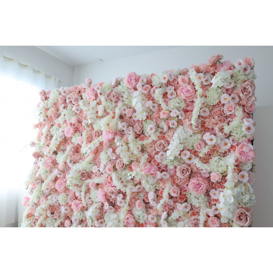 pink and white rose cloth flower wall fabric rollin up reed pampas grass curtain floral wall wedding backdrop party event props