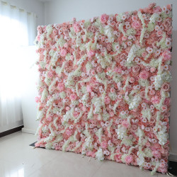 pink and white rose cloth flower wall fabric rollin up reed pampas grass curtain floral wall wedding backdrop party event props