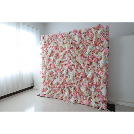 pink and white rose cloth flower wall fabric rollin up reed pampas grass curtain floral wall wedding backdrop party event props