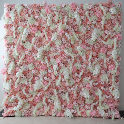 pink and white rose cloth flower wall fabric rollin up reed pampas grass curtain floral wall wedding backdrop party event props