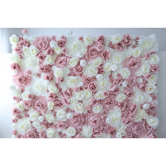 pink and white rose cloth flower wall fabric rollin up reed pampas grass curtain floral wall wedding backdrop party event props