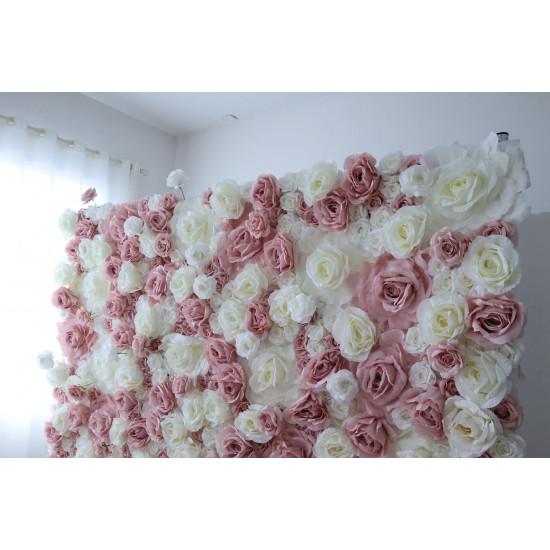 pink and white rose cloth flower wall fabric rollin up reed pampas grass curtain floral wall wedding backdrop party event props