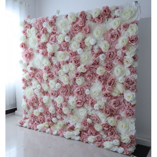 pink and white rose cloth flower wall fabric rollin up reed pampas grass curtain floral wall wedding backdrop party event props