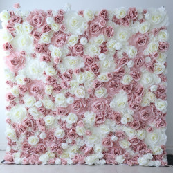 pink and white rose cloth flower wall fabric rollin up reed pampas grass curtain floral wall wedding backdrop party event props