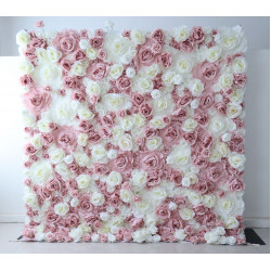 pink and white rose cloth flower wall fabric rollin up reed pampas grass curtain floral wall wedding backdrop party event props