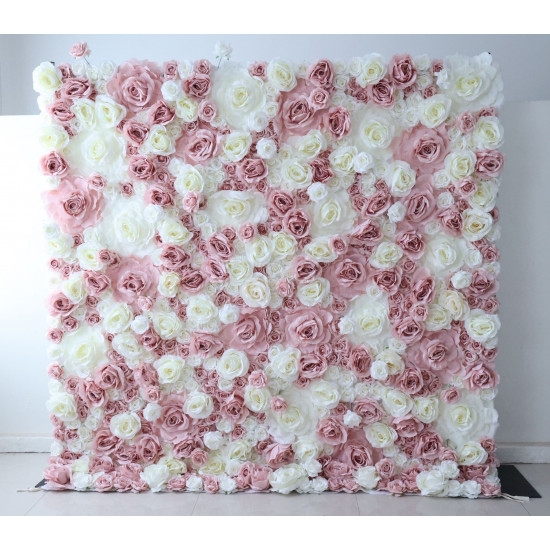 pink and white rose cloth flower wall fabric rollin up reed pampas grass curtain floral wall wedding backdrop party event props