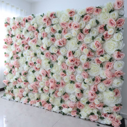 pink and white rose cloth flower wall fabric rollin up reed pampas grass curtain floral wall wedding backdrop party event props