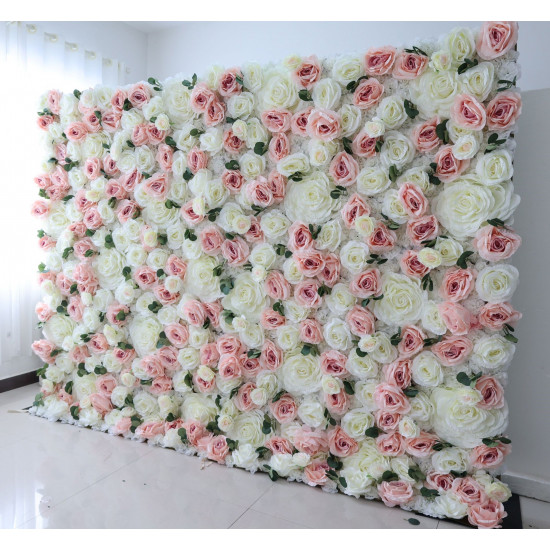 pink and white rose cloth flower wall fabric rollin up reed pampas grass curtain floral wall wedding backdrop party event props