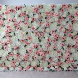 pink and white rose cloth flower wall fabric rollin up reed pampas grass curtain floral wall wedding backdrop party event props