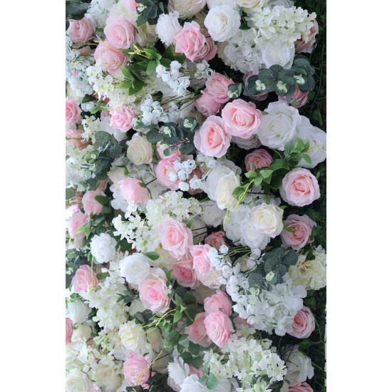 pink and white rose cloth flower wall fabric rollin up reed pampas grass curtain floral wall wedding backdrop party event props