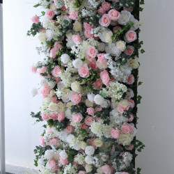 pink and white rose cloth flower wall fabric rollin up reed pampas grass curtain floral wall wedding backdrop party event props