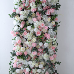 pink and white rose cloth flower wall fabric rollin up reed pampas grass curtain floral wall wedding backdrop party event props