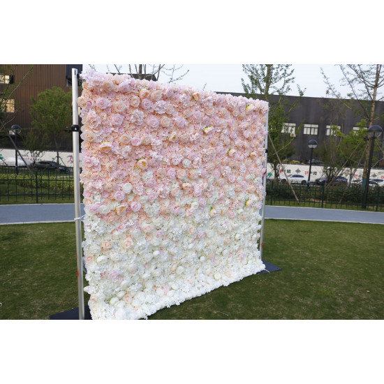 pink and white rose cloth roll up flower wall fabric hanging curtain plant wall event party wedding backdrop