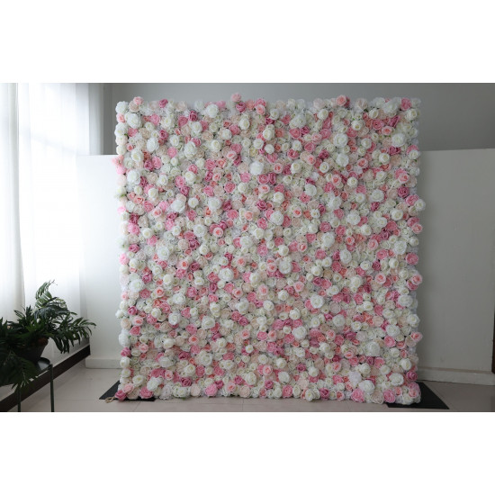 pink and white roses and peonies cloth roll up flower wall fabric hanging curtain plant wall event party wedding backdrop