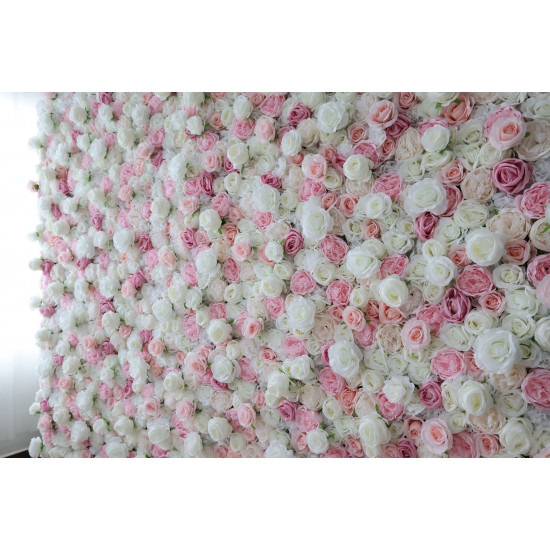 pink and white roses and peonies cloth roll up flower wall fabric hanging curtain plant wall event party wedding backdrop