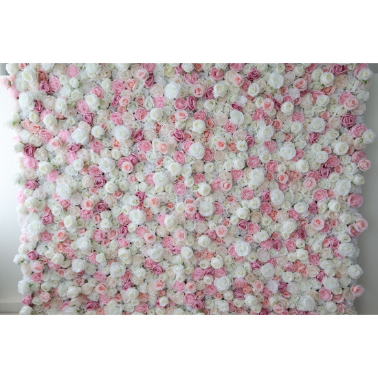 pink and white roses and peonies cloth roll up flower wall fabric hanging curtain plant wall event party wedding backdrop