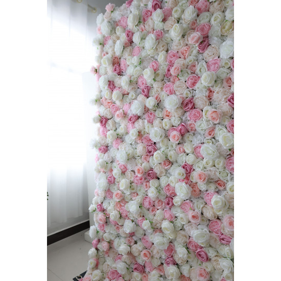 pink and white roses and peonies cloth roll up flower wall fabric hanging curtain plant wall event party wedding backdrop