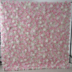 pink and white roses cloth roll up flower wall fabric hanging curtain plant wall event party wedding backdrop