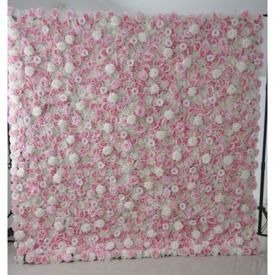 pink and white roses cloth roll up flower wall fabric hanging curtain plant wall event party wedding backdrop