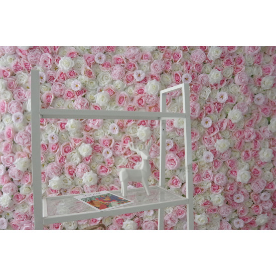 pink and white roses cloth roll up flower wall fabric hanging curtain plant wall event party wedding backdrop