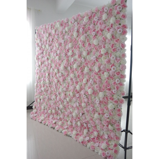 pink and white roses cloth roll up flower wall fabric hanging curtain plant wall event party wedding backdrop