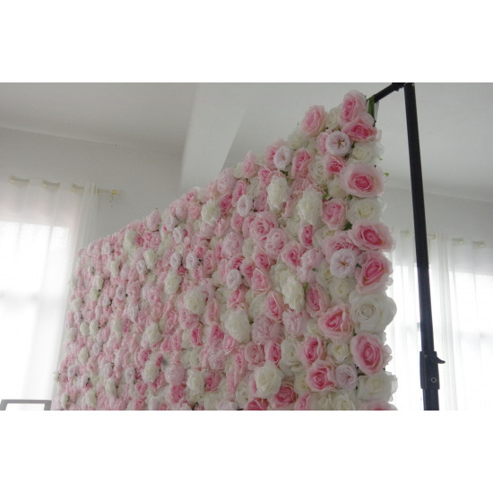 pink and white roses cloth roll up flower wall fabric hanging curtain plant wall event party wedding backdrop