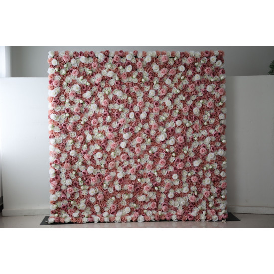 pink and white roses cloth roll up flower wall fabric hanging curtain plant wall event party wedding backdrop