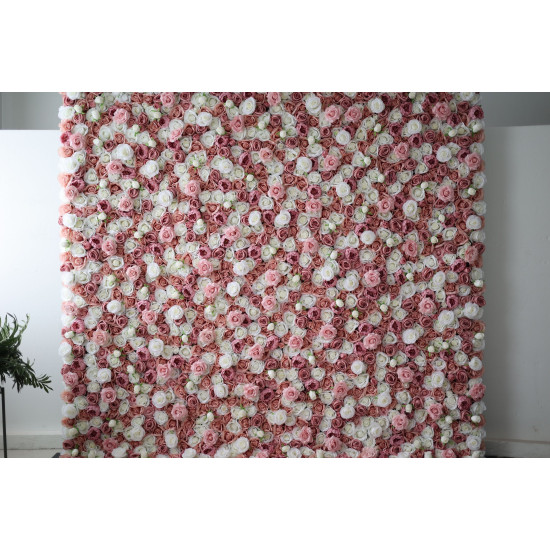 pink and white roses cloth roll up flower wall fabric hanging curtain plant wall event party wedding backdrop