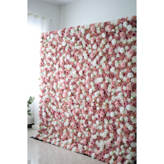 pink and white roses cloth roll up flower wall fabric hanging curtain plant wall event party wedding backdrop