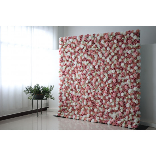 pink and white roses cloth roll up flower wall fabric hanging curtain plant wall event party wedding backdrop