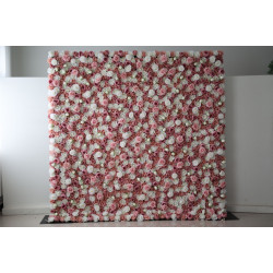 pink and white roses cloth roll up flower wall fabric hanging curtain plant wall event party wedding backdrop